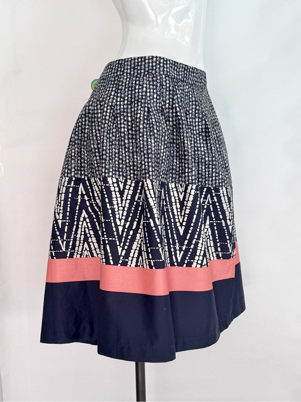 George Navy blue coral Tribal print Cotton pleated Midi Skirt - Size 14